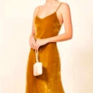 Reformation Gold velvet Gaia slip dress